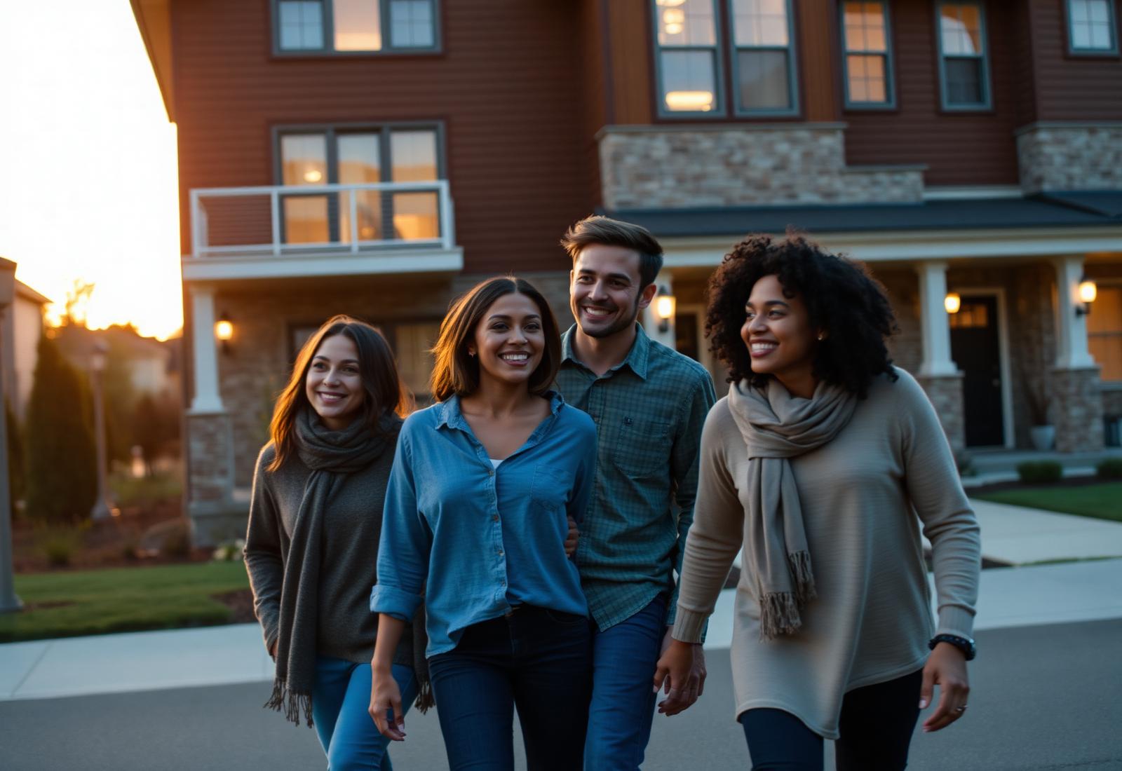 Residents at a Stone Development Group community at dusk
